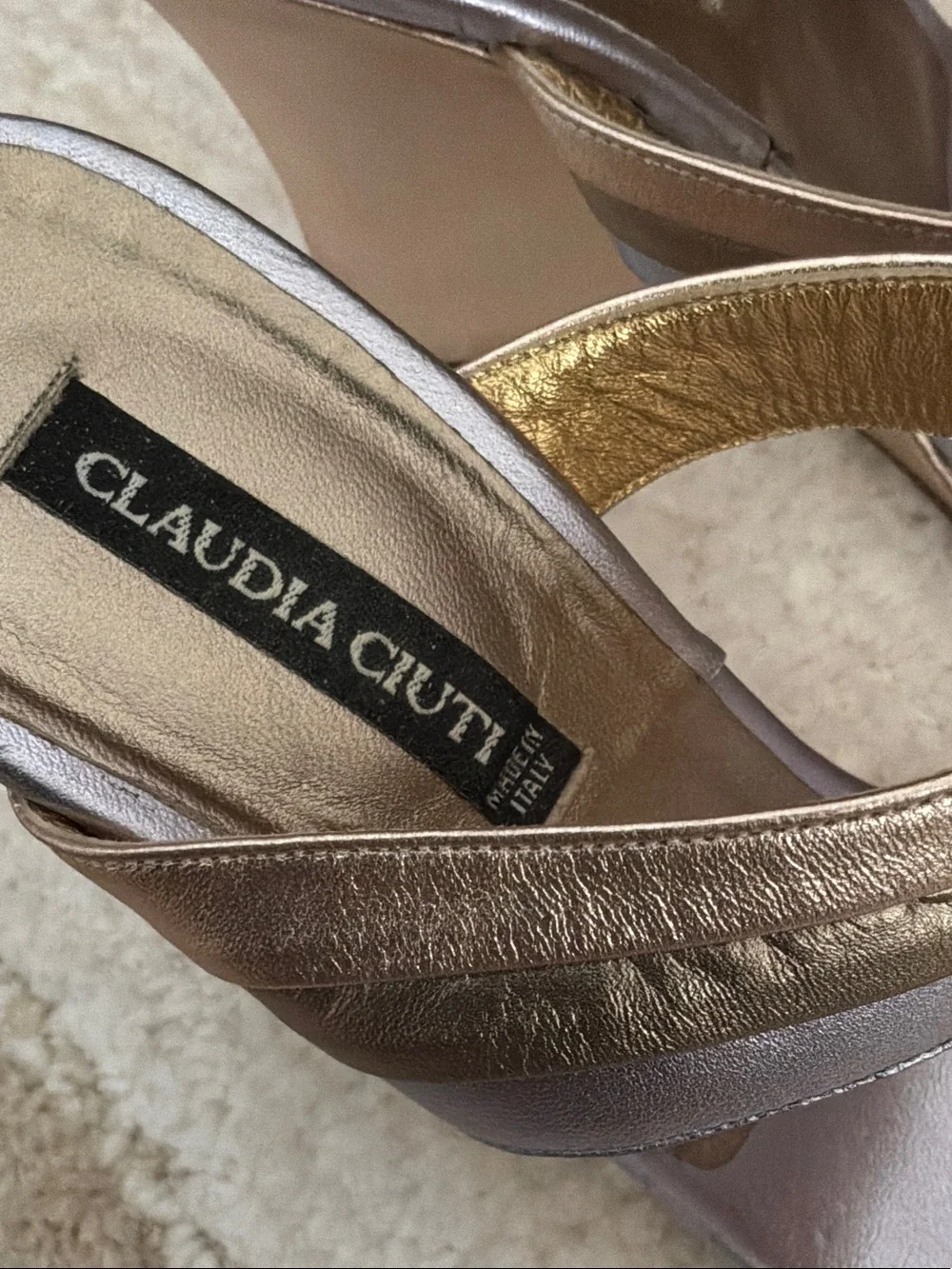 Claudia Ciuti Metallic Bronze Strappy Wedge Sandals